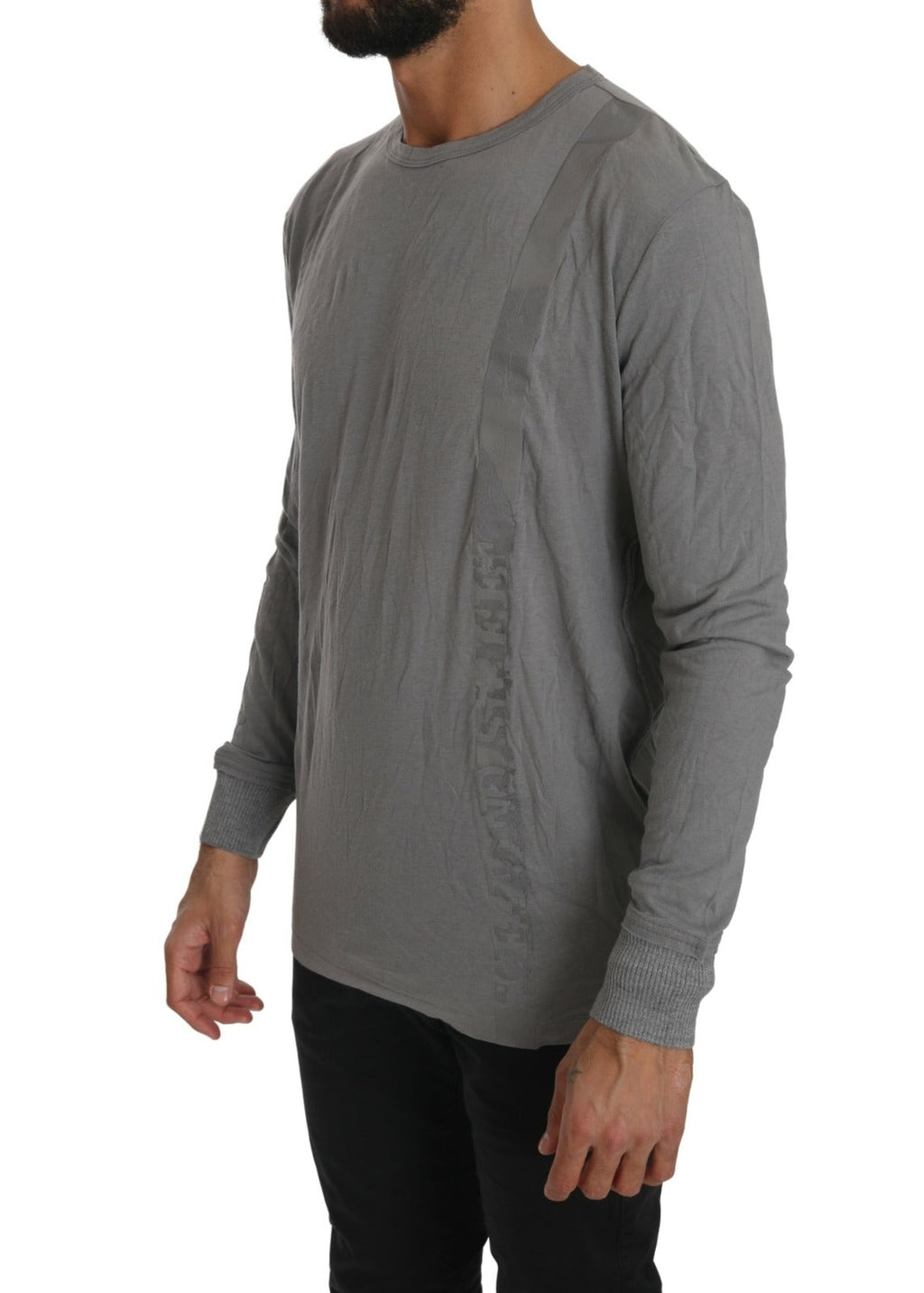 Scervino Street Cotton Gray Round Neck Pullover Top Men's Sweater
