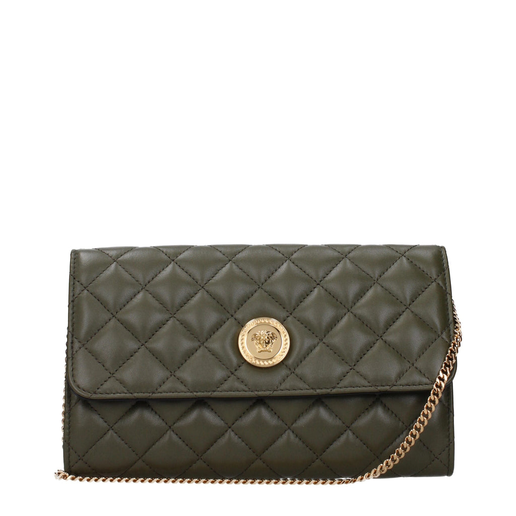Versace Green Leather Clutch Women's Bag