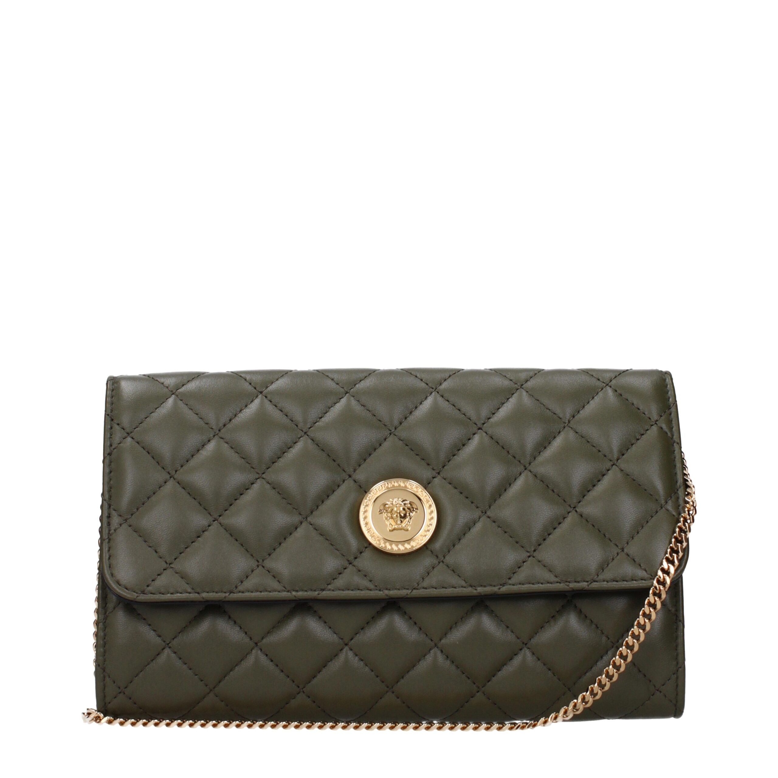Versace Green Leather Clutch Women's Bag