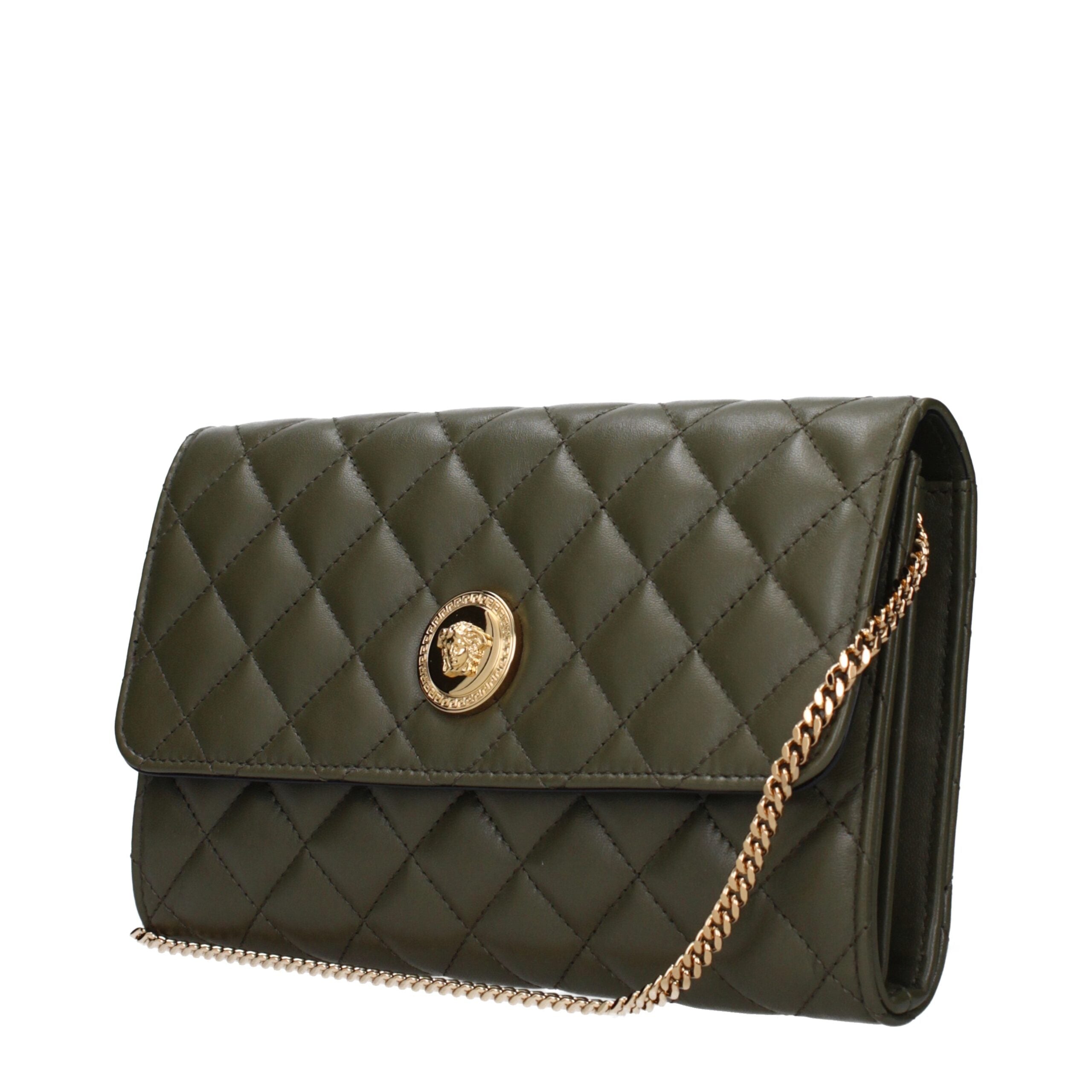 Versace Green Leather Clutch Women's Bag