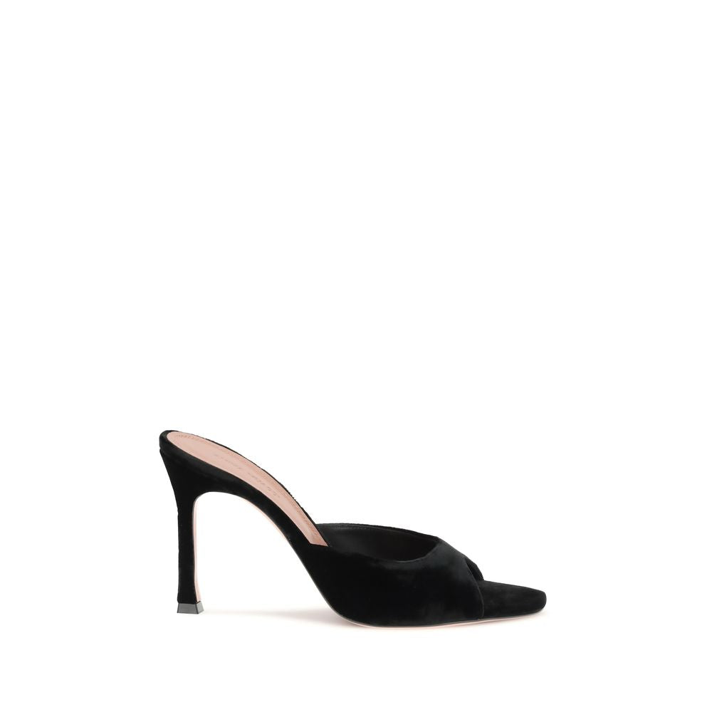 Amina Muaddi Black Leather Stiletto Heel Women's Sandals