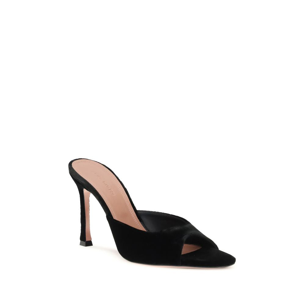 Amina Muaddi Black Leather Stiletto Heel Women's Sandals