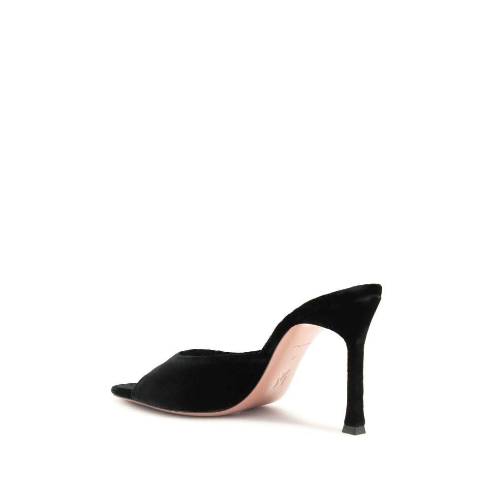 Amina Muaddi Black Leather Stiletto Heel Women's Sandals
