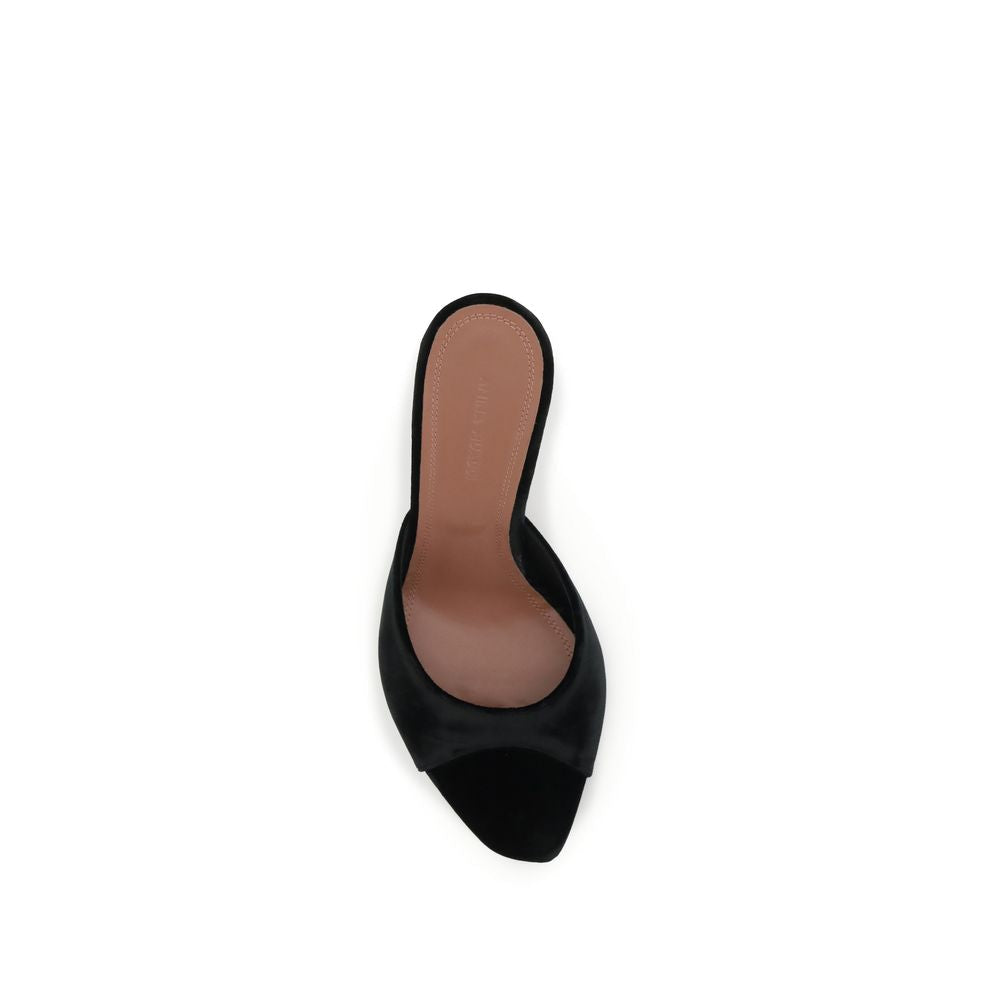 Amina Muaddi Black Leather Stiletto Heel Women's Sandals