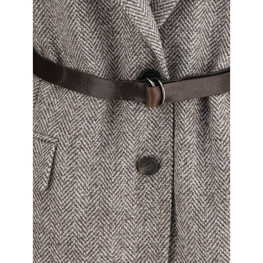 Brunello Cucinelli Brown Fleece Wool Women's Coat