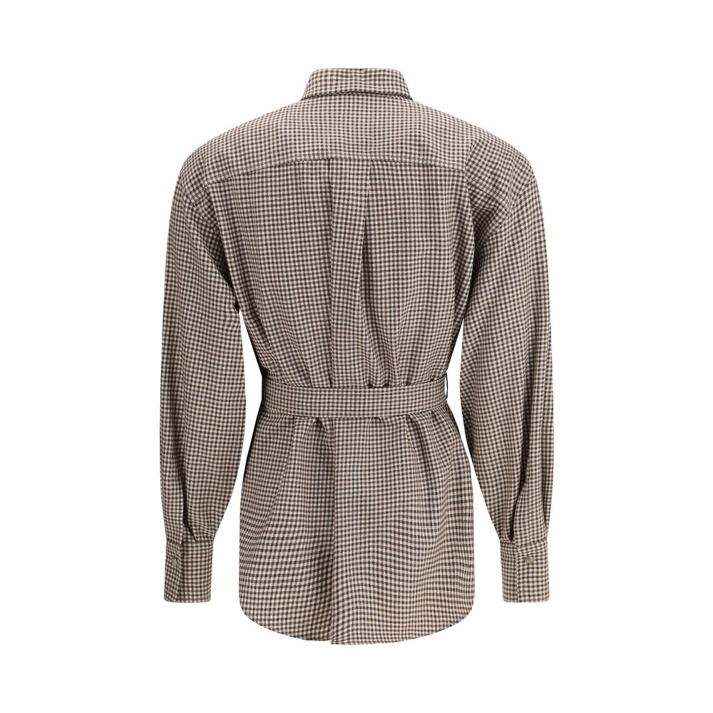 Brunello Cucinelli Brown Fleece Wool Pattern Women's Shirt
