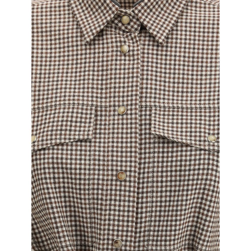 Brunello Cucinelli Brown Fleece Wool Pattern Women's Shirt