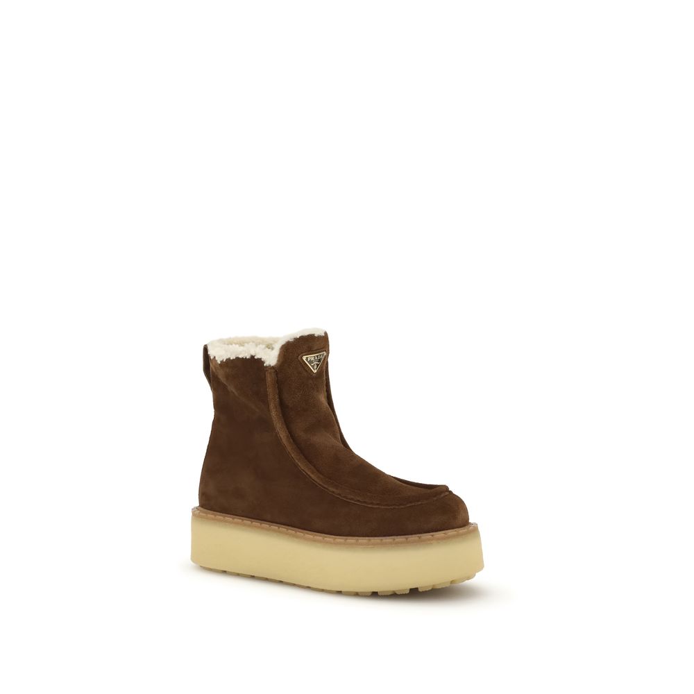 Prada Brown Calf Leather Bos Taurus Ankle Women's Boots