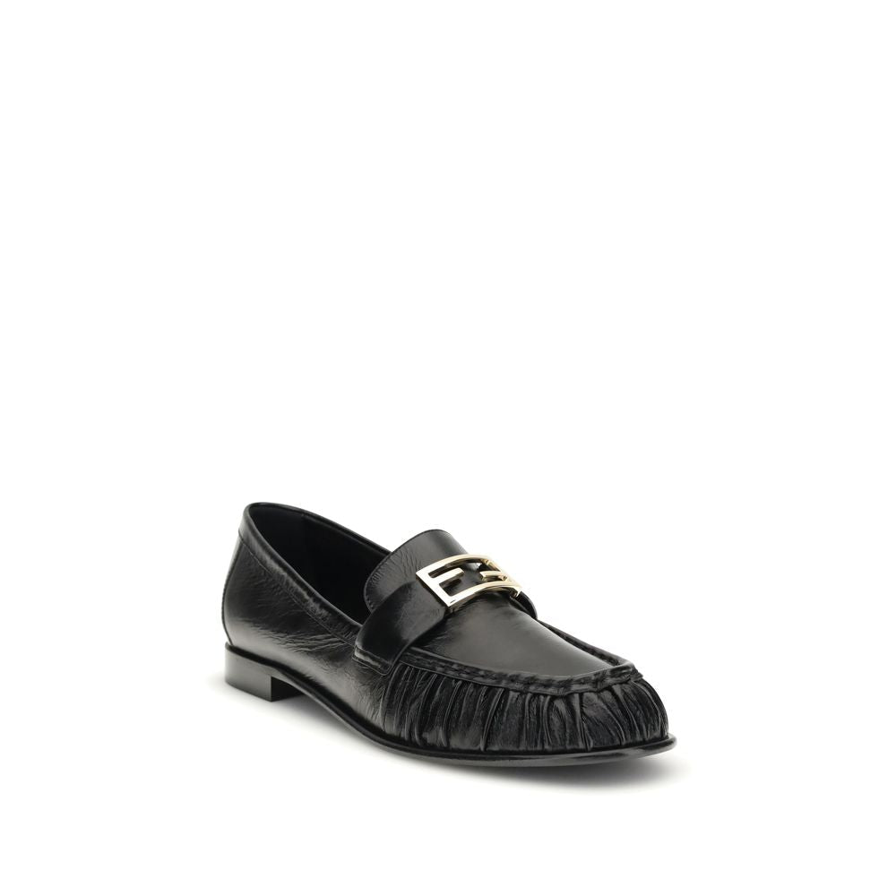 Fendi Black Calf Leather Bos Taurus Slip-On Women's Loafers
