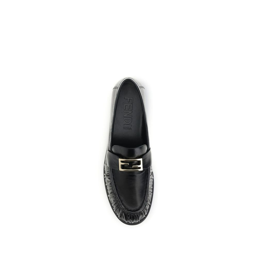Fendi Black Calf Leather Bos Taurus Slip-On Women's Loafers