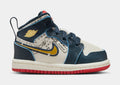 Exclusive Air Jordan 1 Mid SE Infant Toddler Lifestyle Shoes (Armory Navy/Metallic Gold/Pale Ivory) — 2C — Front View
