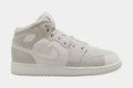 Exclusive Air Jordan 1 Mid SE Craft Grade School Lifestyle Shoes (Pale Ivory/Sail/Legend Brown) — 3.5Y — Front View