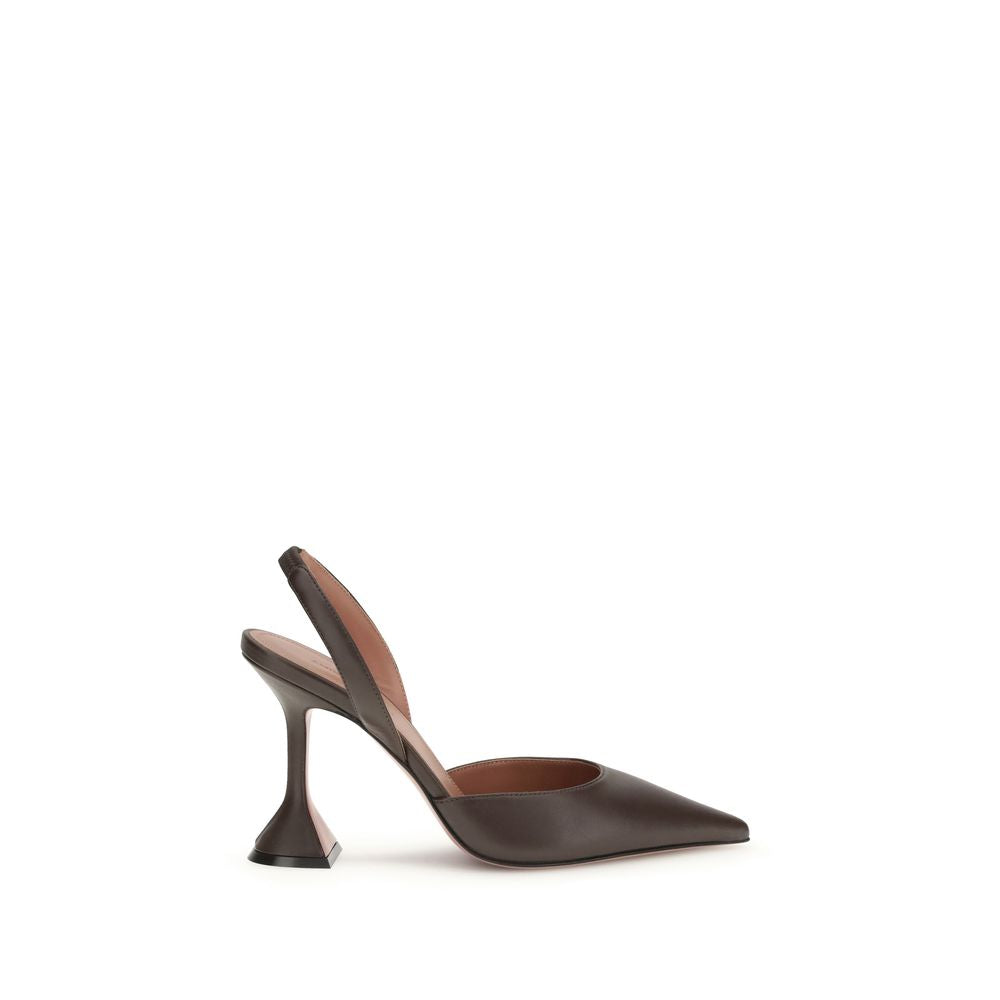 Amina Muaddi Brown Calf Leather Bos Taurus High Heel Women's Pumps