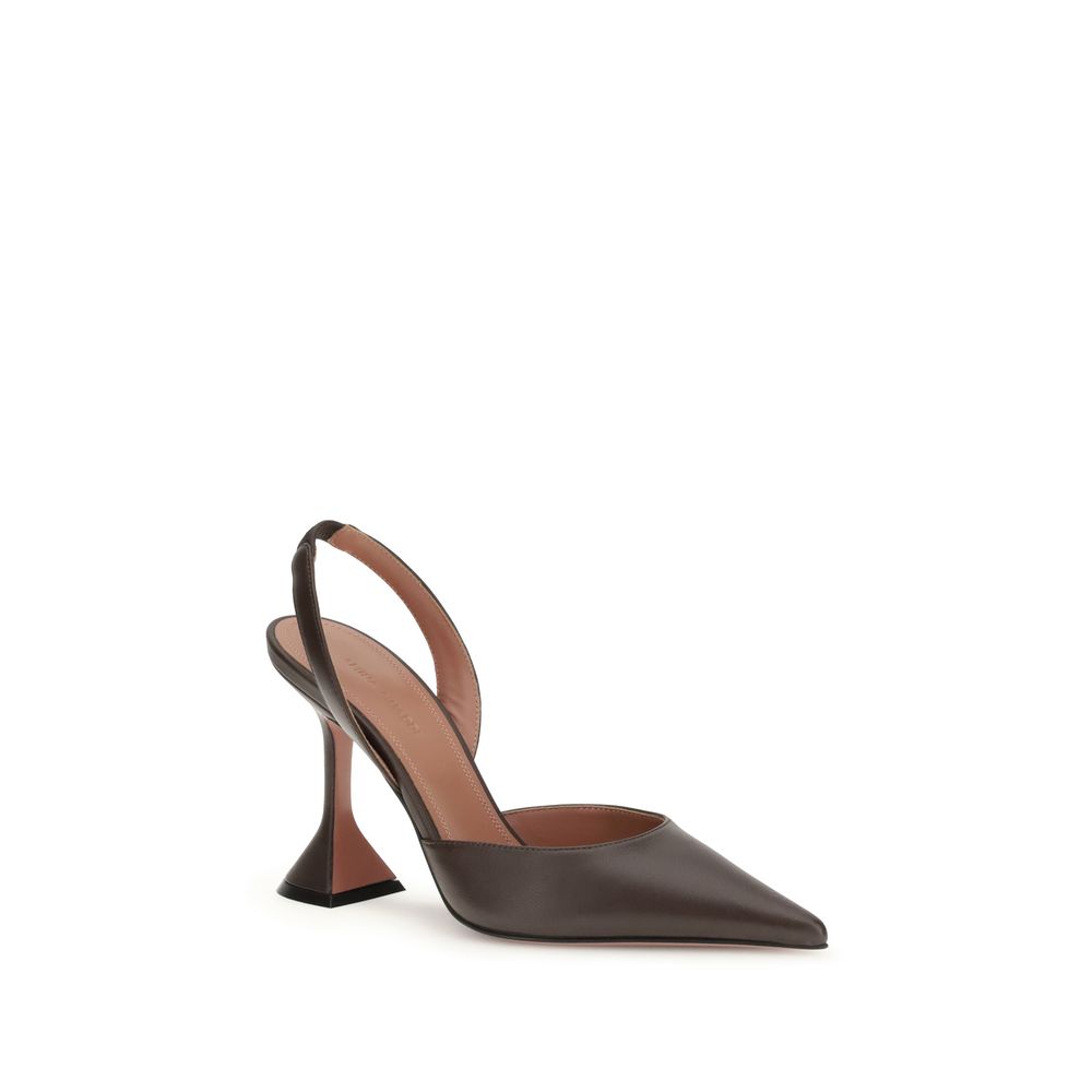 Amina Muaddi Brown Calf Leather Bos Taurus High Heel Women's Pumps