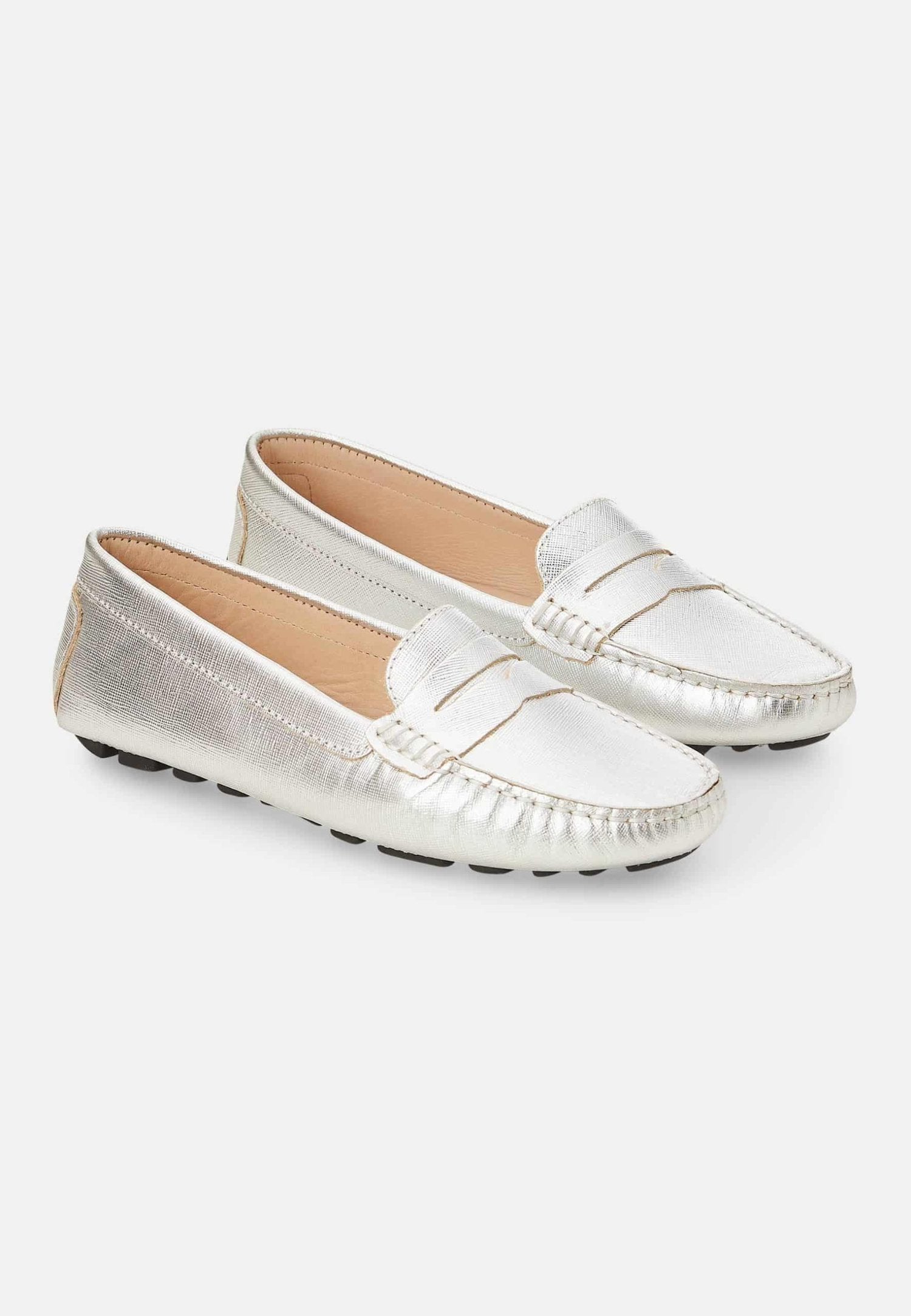 Mangará Atelier Silver Calf Leather Penny Loafers – Women’S Classic Driving Women's Shoes