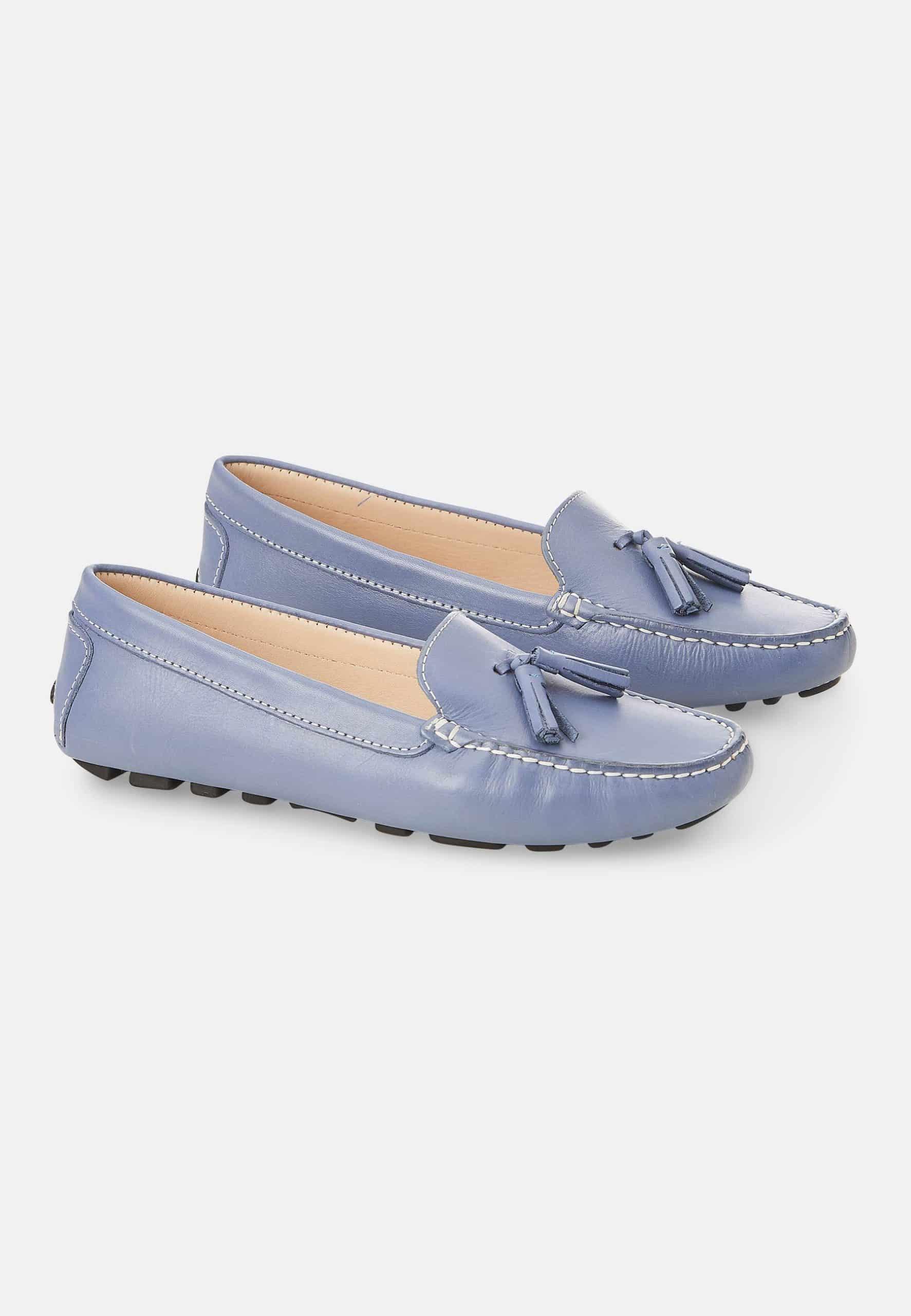 Mangará Atelier Blue Calf Leather Loafers – Women’S Driving Moccasins With Tassel Women's Detail