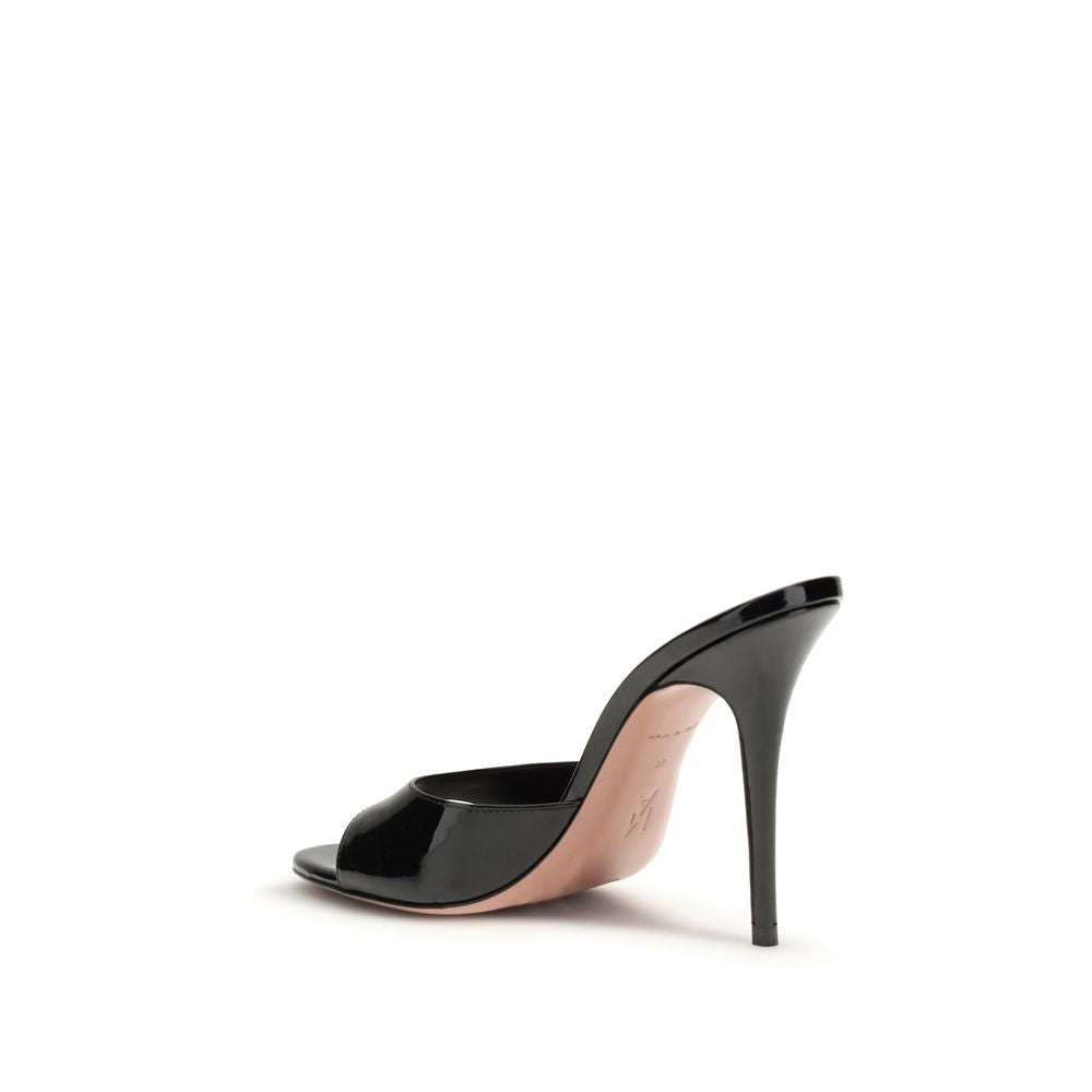 Amina Muaddi Black Calf Leather Bos Taurus Stiletto Heel Women's Sandals