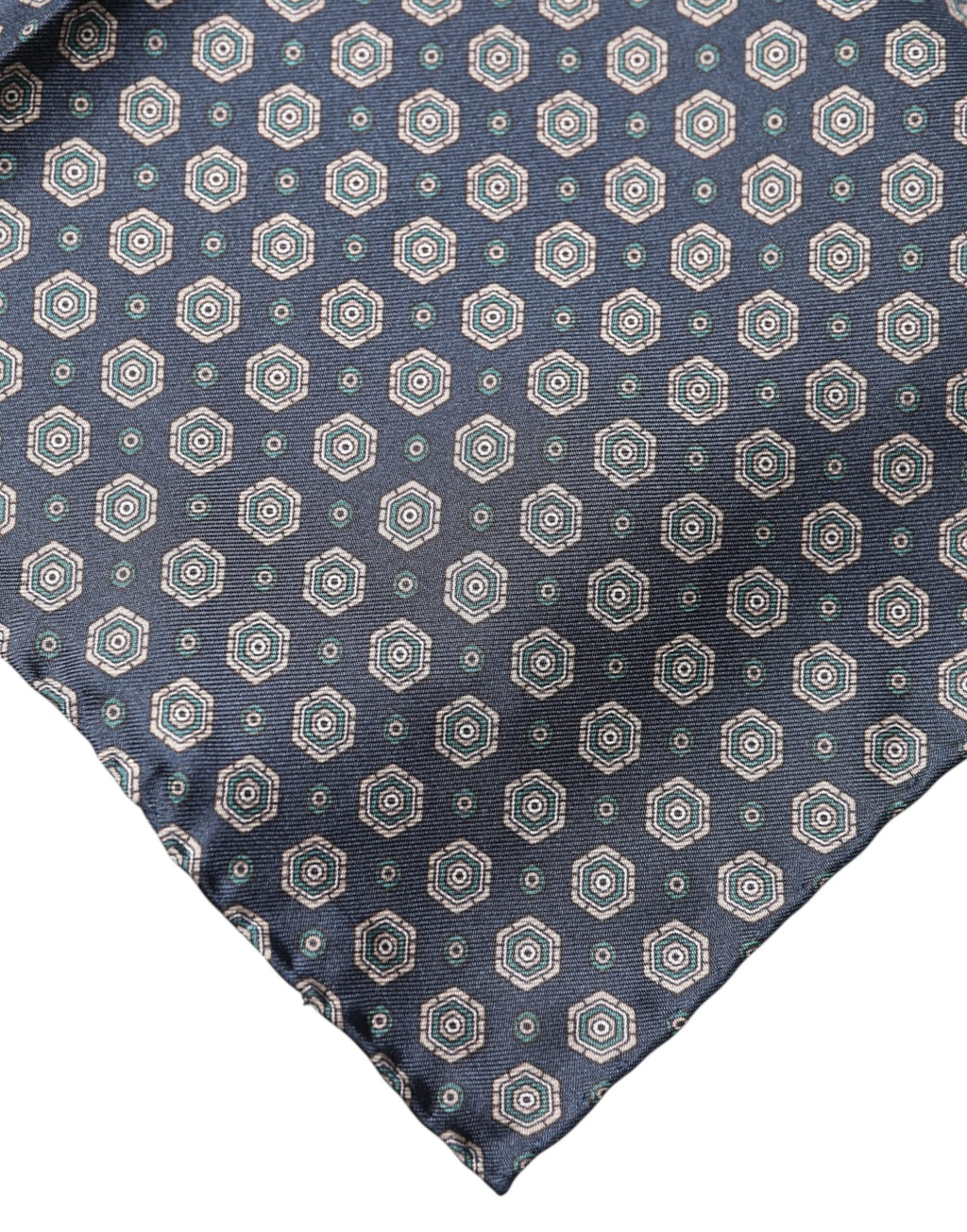 Dolce & Gabbana Blue Patterned Silk Square Handkerchief Men's Scarf