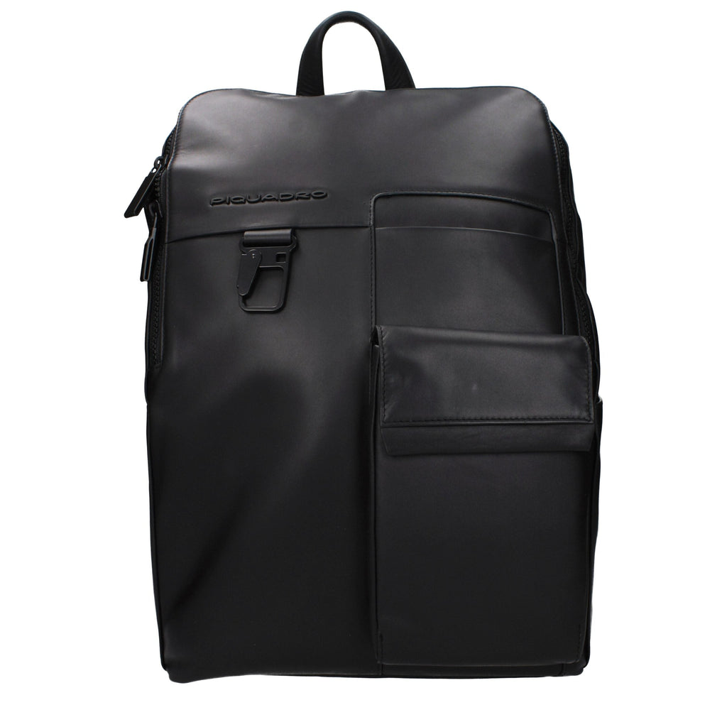 Piquadro Black Leather Men's Backpack