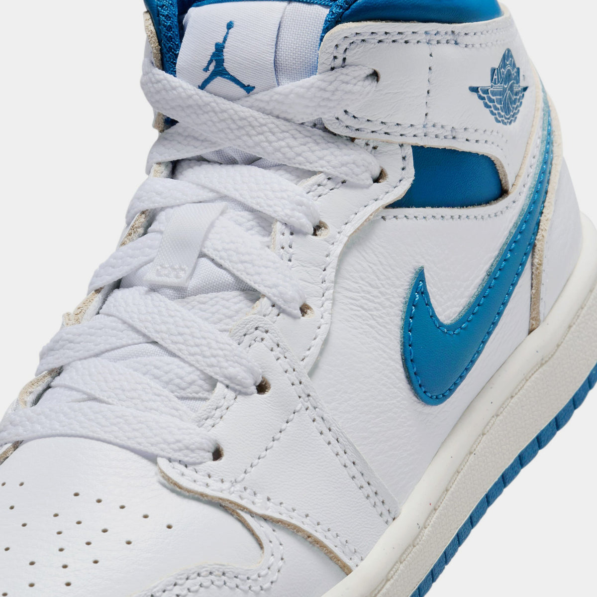 Exclusive Air Jordan 1 Mid SE Industrial Blue Preschool Lifestyle Shoes (White/Sail/Industrial Blue) — 10.5C — Side View