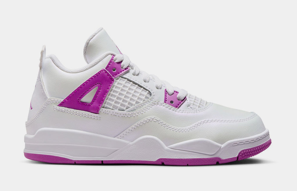 Exclusive Air Jordan 4 Retro Hyper Violet  Preschool Lifestyle Shoes (White/Hyper Violet) — 10.5C — Front View