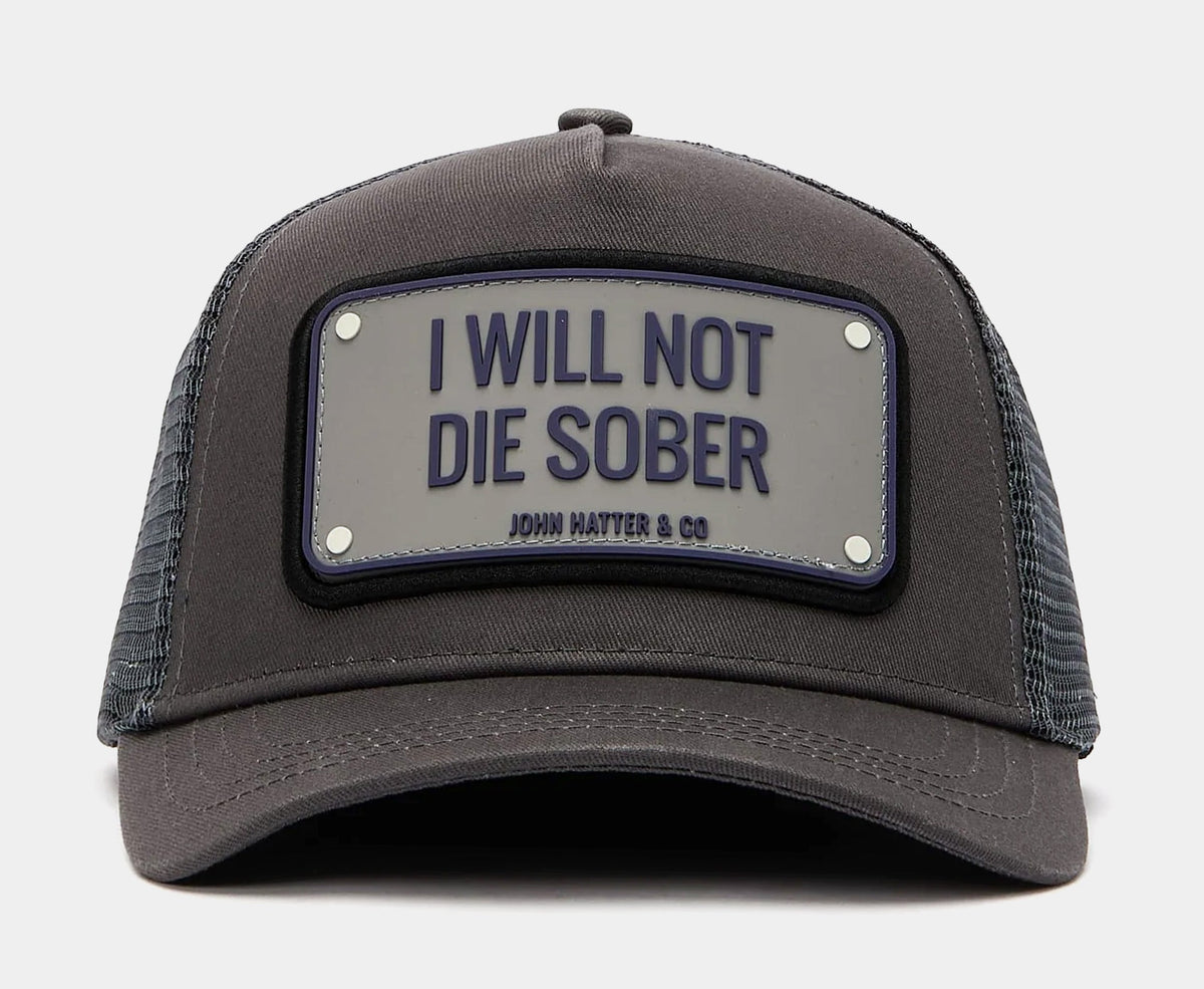Exclusive I Will Not Die Trucker Mens Hat (Grey/Black) — OS — Front View