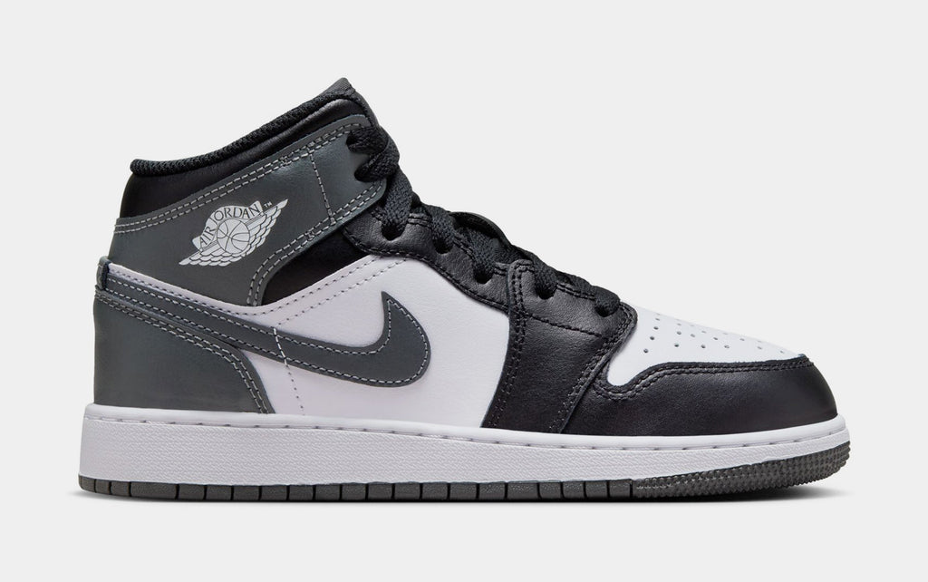 Exclusive Air Jordan 1 Retro Mid Iron Grey Grade School Lifestyle Shoes (Black/White/Iron Grey) — 3.5Y — Front View