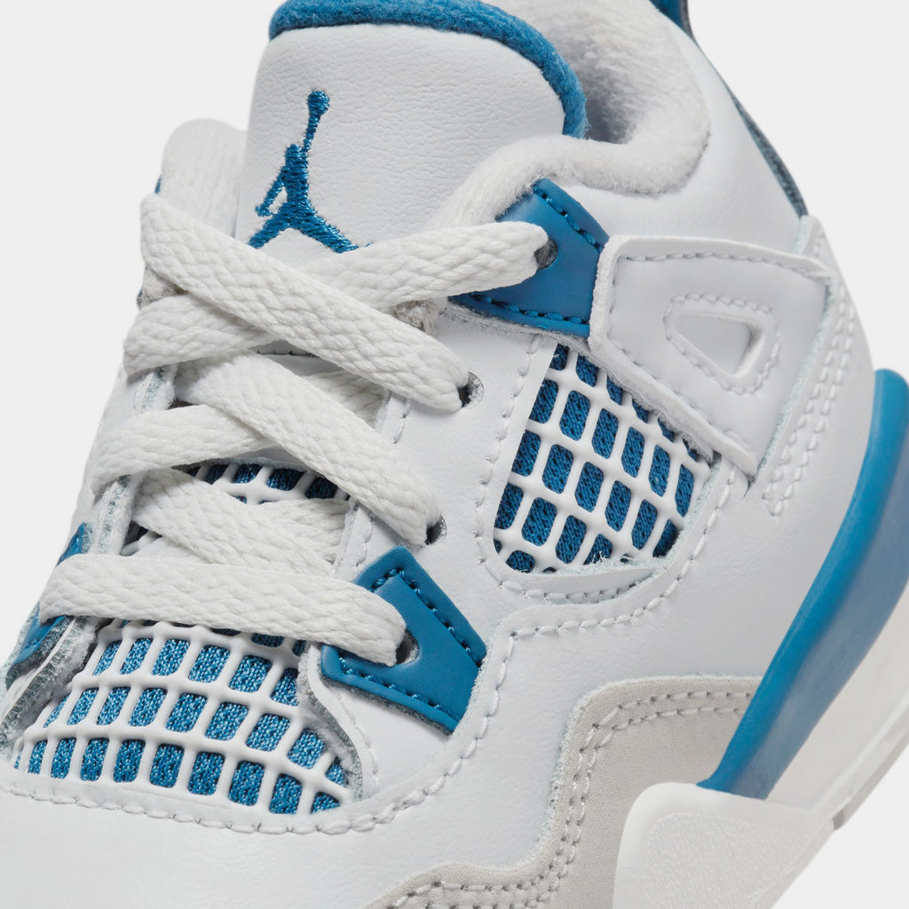 Exclusive Air Jordan 4 Retro Industrial Blue Infant Toddler Lifestyle Shoes (Off White/Industrial Blue/Neutral Grey) — 2C — Side View