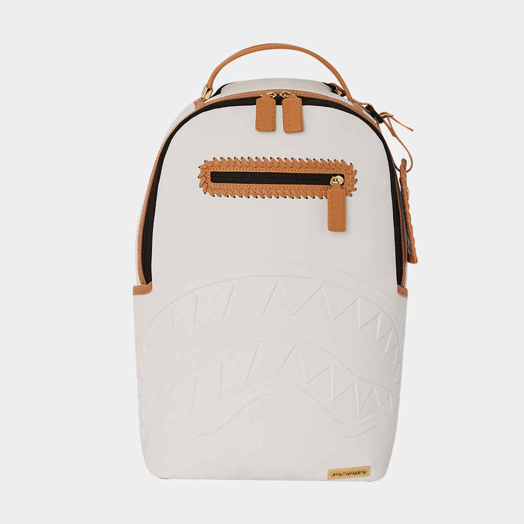 Exclusive Catamaran Embossed Mens Backpack (White/Beige) — OS — Front View