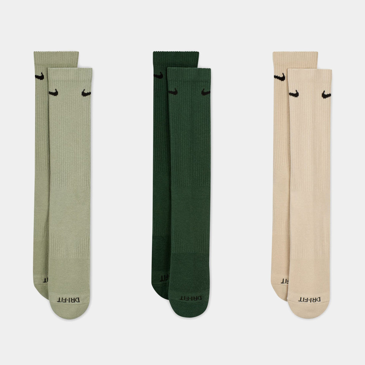 Exclusive Everyday Plus Cushioned 3 Pack Mens Socks (Green/Dark Green/Beige) — S — Front View