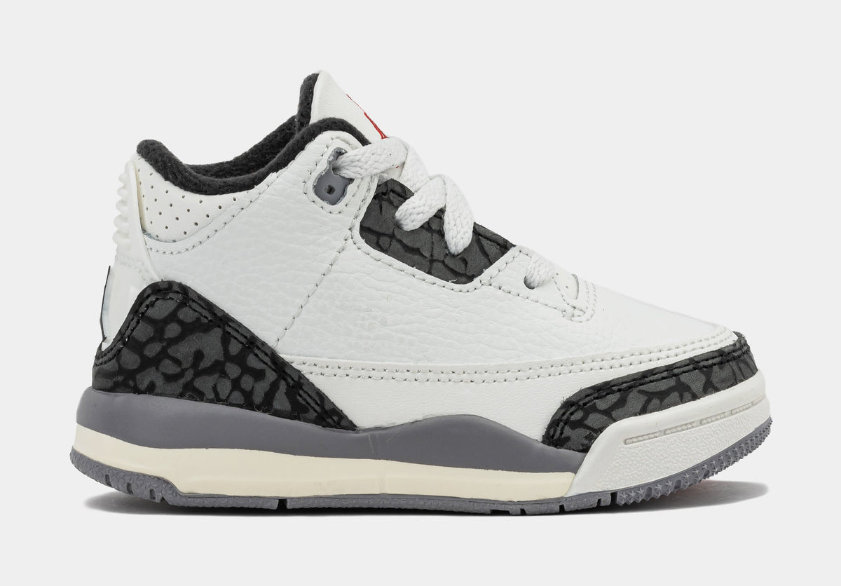 Exclusive Air Jordan 3 Retro Cement Grey Infant Toddler Lifestyle Shoes (Summit White/Fire Red/Cement Grey/Black) Free Shipping — 2C — Front View