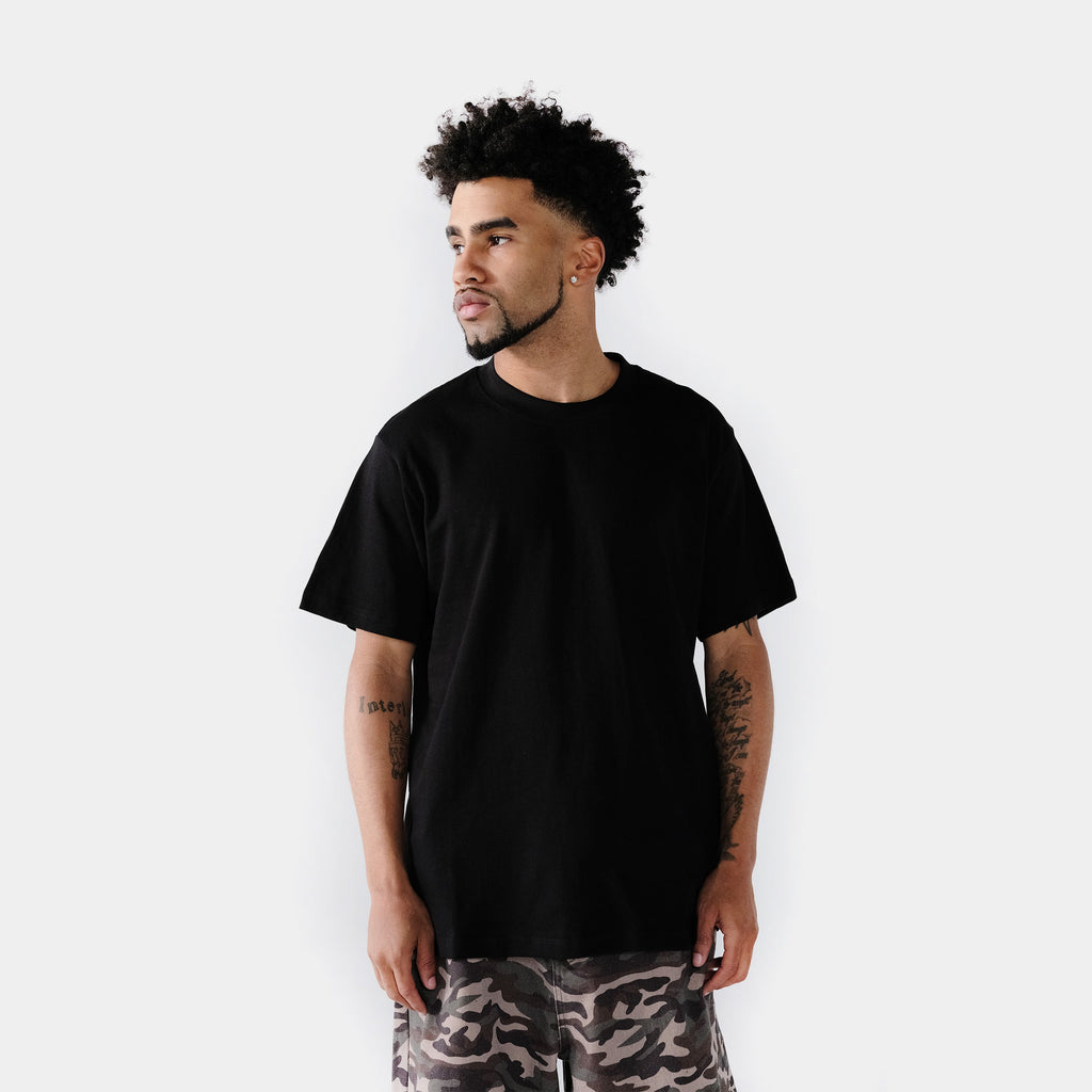 Exclusive Solid Novelty Mens Short Sleeve Shirt (Black) — S — Side View