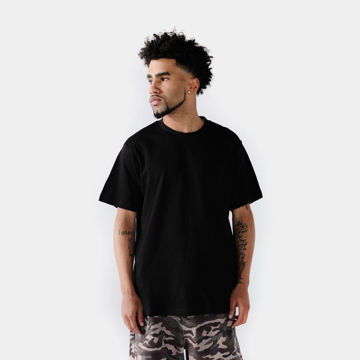 Exclusive Solid Novelty Mens Short Sleeve Shirt (Black) — S — Side View