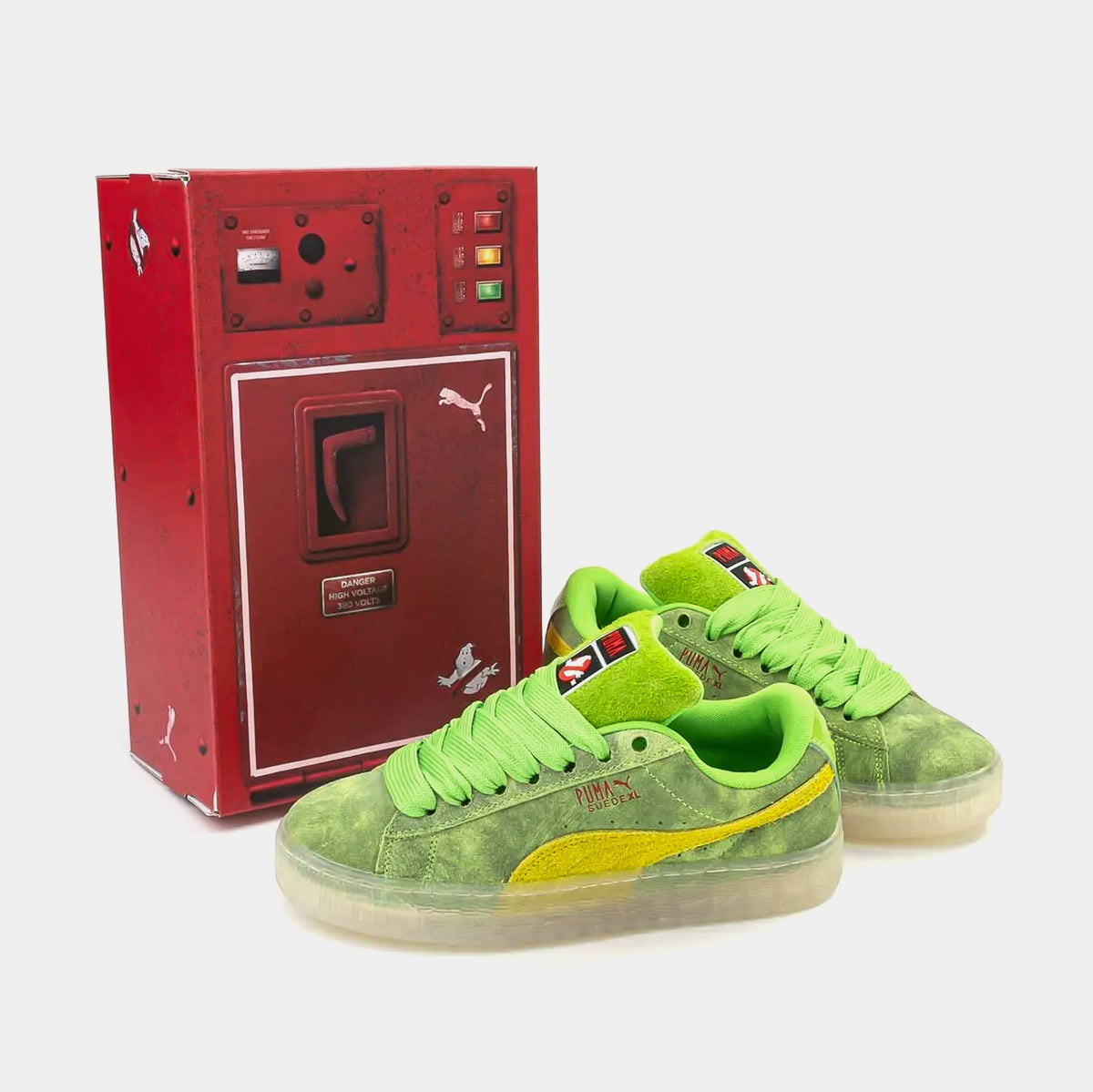 Exclusive Suede XL Ghostbusters Slime Mens Lifestyle Shoes (Slime Green/Yellow) — 4 — Detail View
