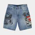 Exclusive Love Kills Slowly Skater Denim Mens Shorts (Blue/Black) — 30 — Front View