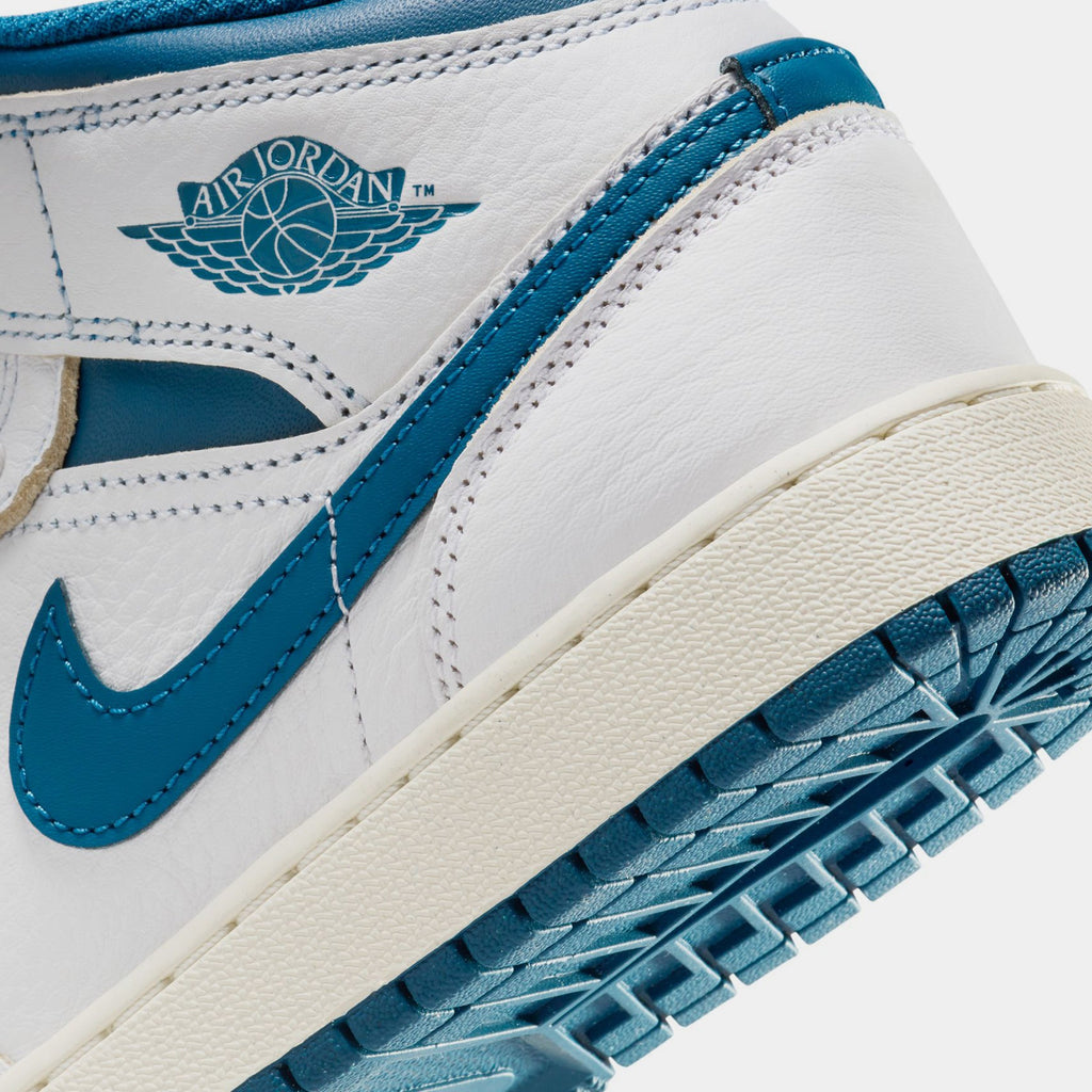 Exclusive Air Jordan 1 Mid SE Industrial Blue Grade School Lifestyle Shoes (White/Sail/Industrial Blue) — 3.5Y — Back View