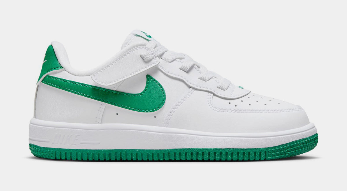 Exclusive Force 1 Low EasyOn Preschool Basketball Shoes (White/Malachite) — 8C — Front View