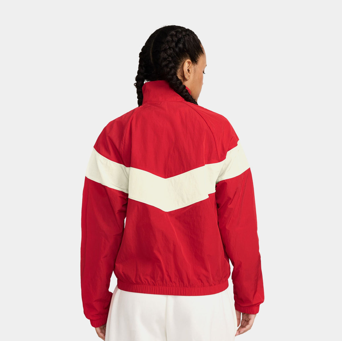 Exclusive NSW Woven Full Zip Windbreaker Womens Jacket (Red/White) — XS — Side View
