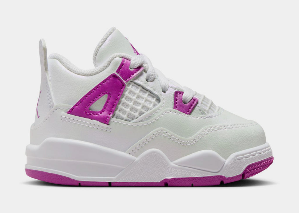 Exclusive Air Jordan 4 Retro Hyper Violet Infant Toddler Lifestyle Shoes (White/Hyper Violet) — 2C — Front View