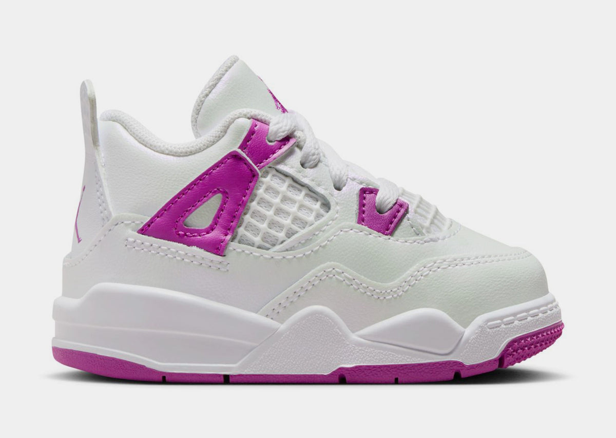 Exclusive Air Jordan 4 Retro Hyper Violet Infant Toddler Lifestyle Shoes (White/Hyper Violet) — 2C — Front View