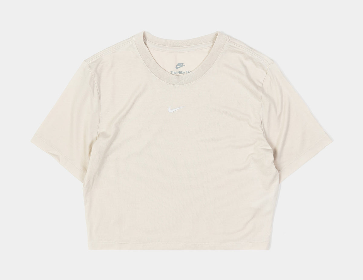 Exclusive NSW Essential Slim Crop Womens Short Sleeve Shirt (Beige/White) — XS — Front View