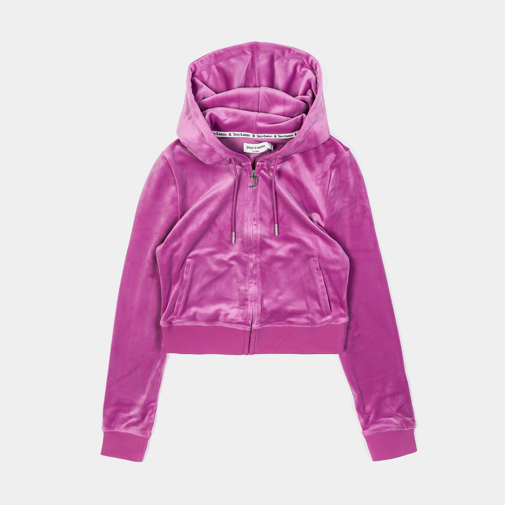 Exclusive OG Bling Velour Full Zip Womens Hoodie (Purple) — XS — Front View
