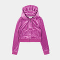 Exclusive OG Bling Velour Full Zip Womens Hoodie (Purple) — XS — Front View