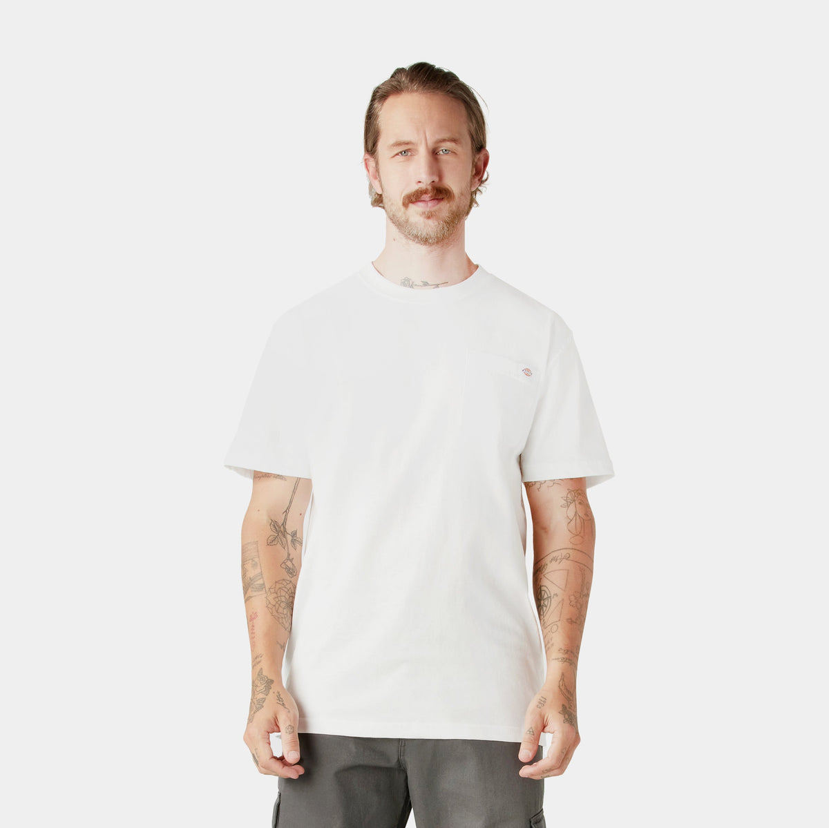Exclusive Heavyweight Cotton Mens Short Sleeve Shirt (White) — S — Front View