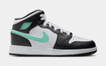 Exclusive Air Jordan 1 Mid Grade School Lifestyle Shoes (White/Green Glow/Black) — 3.5Y — Front View