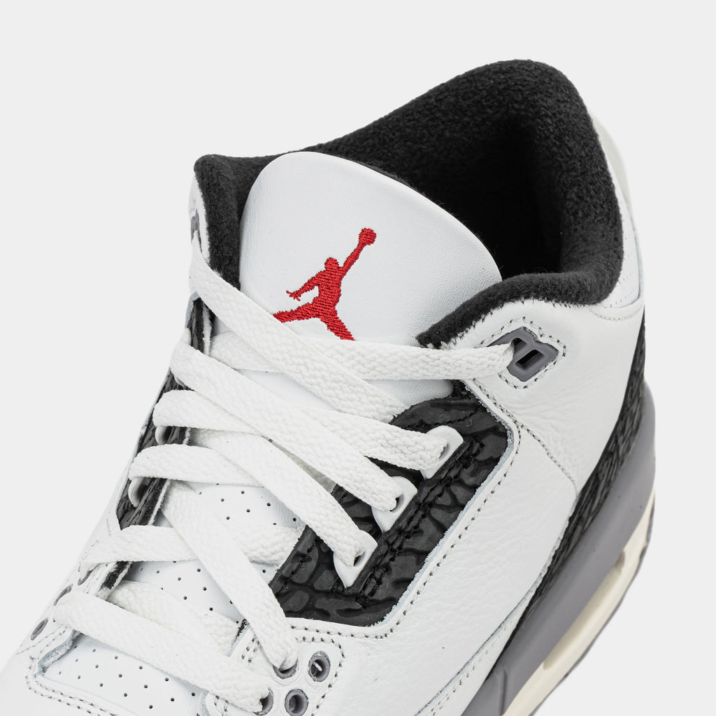 Exclusive Air Jordan 3 Retro Cement Grey Grade School Lifestyle Shoes (Summit White/Cement Grey/Black/Fire Red) — 3.5Y — Side View