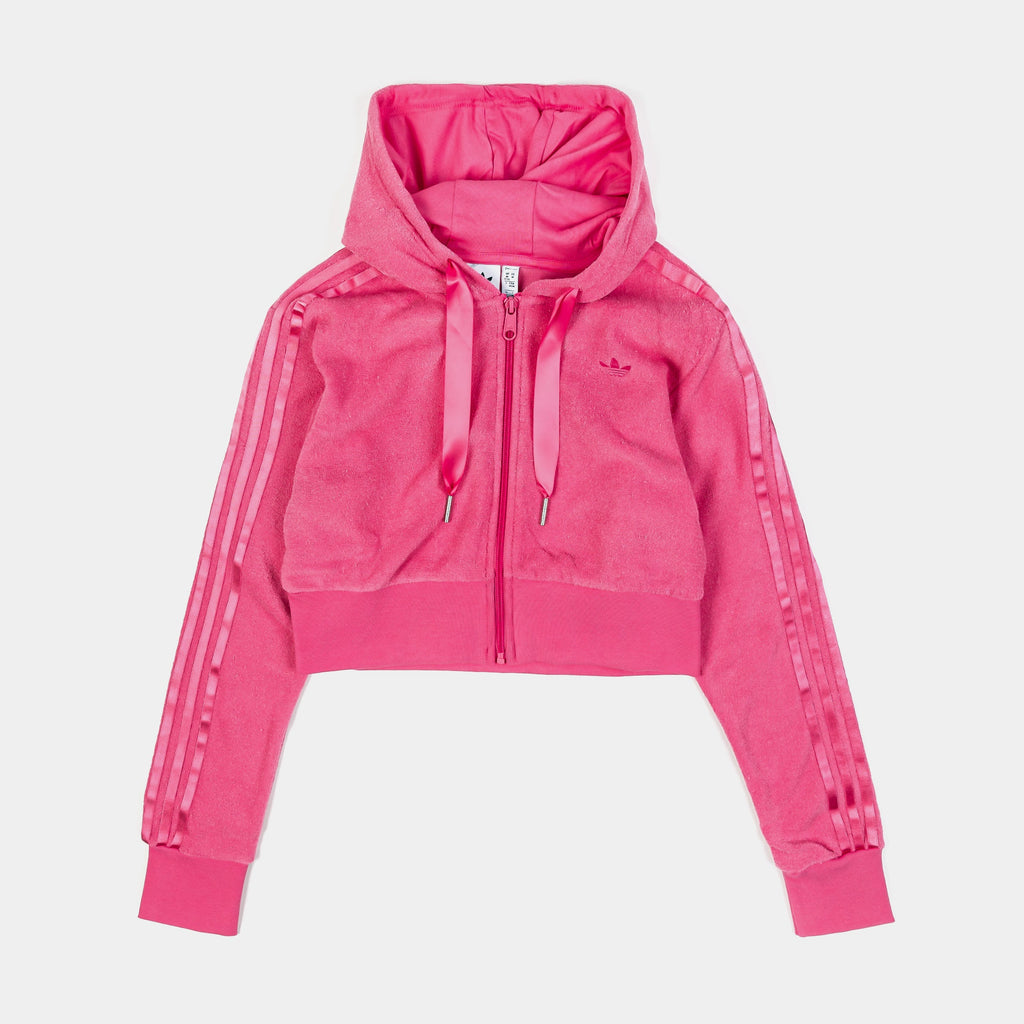 Exclusive Teddy Fleece Zip Up Womens Hoodie (Pink) — XS — Front View