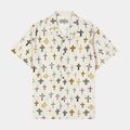 Exclusive Cross AOP Rayon Mens Short Sleeve Shirt (Beige) — S — Front View