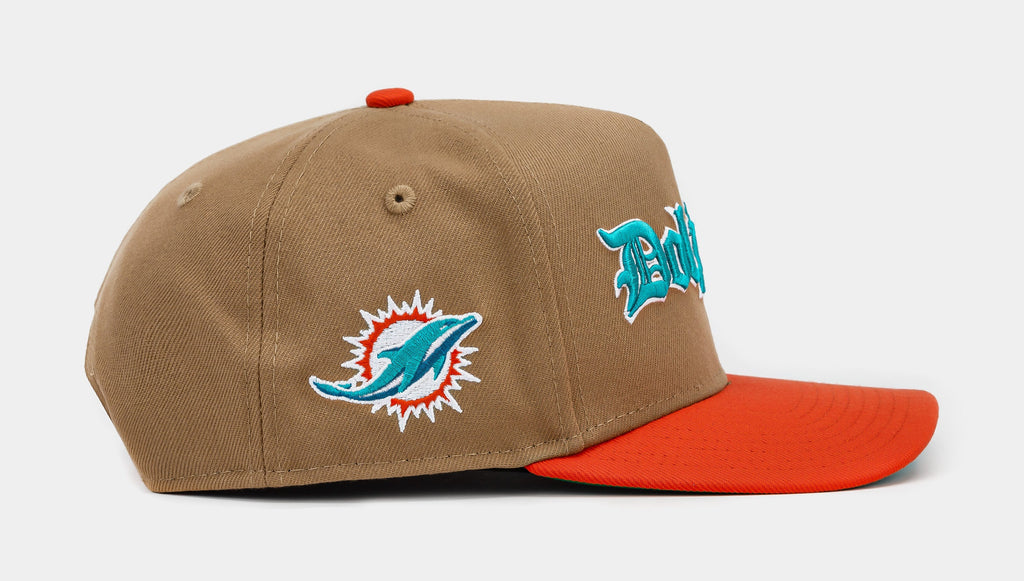 Exclusive Shoe Palace Exclusive Miami Dolphin Khaki 950AF Snapback Mens Hat (Khaki/Orange/Blue) — OS — Side View