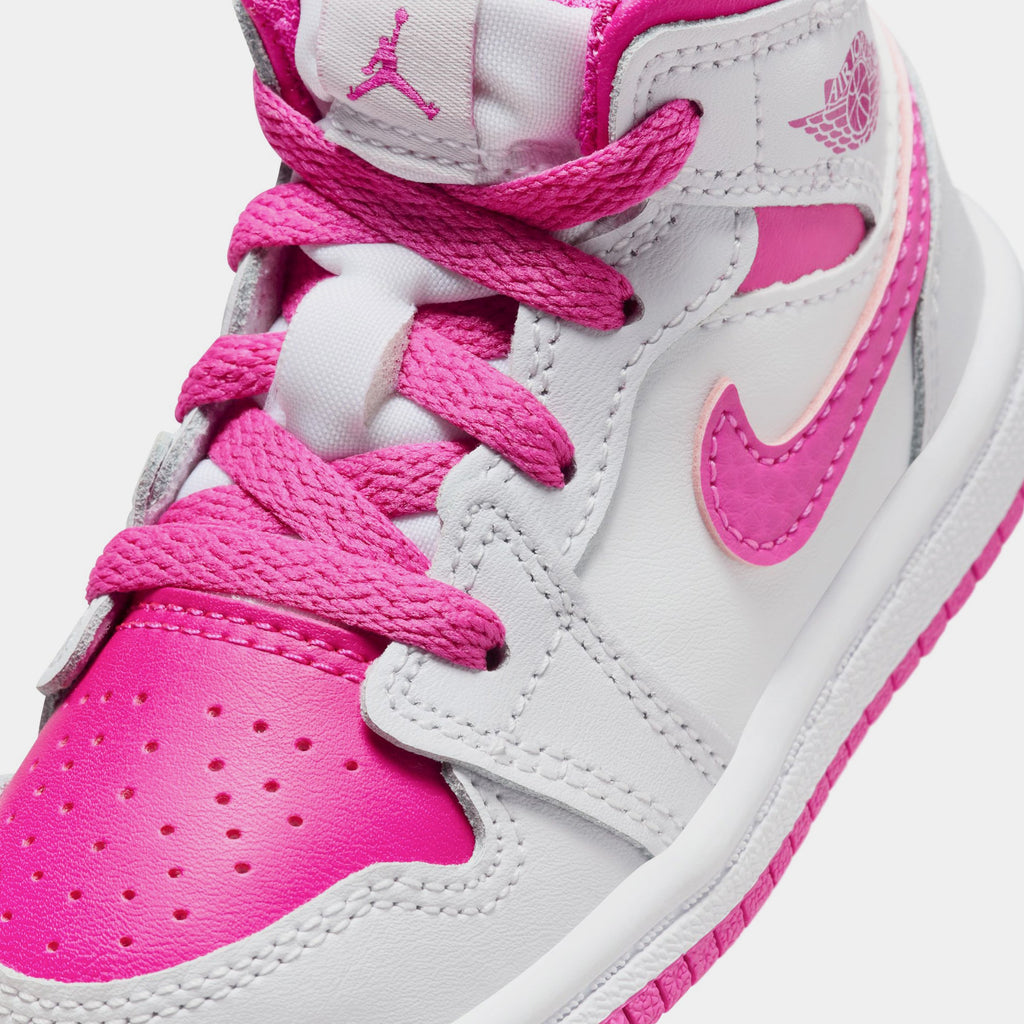 Exclusive Air Jordan 1 Mid Fire Pink Infant Toddler Lifestyle Shoes (Fire Pink/White) — 2C — Side View